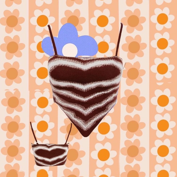 Brown Heart Wave Knit Crop Top - Picture 2 of 4